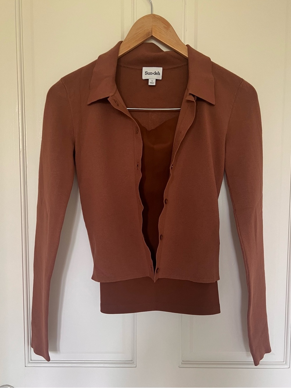 Sunday Best Aritzia Two-Piece Brown Skirt Set with Cardigan